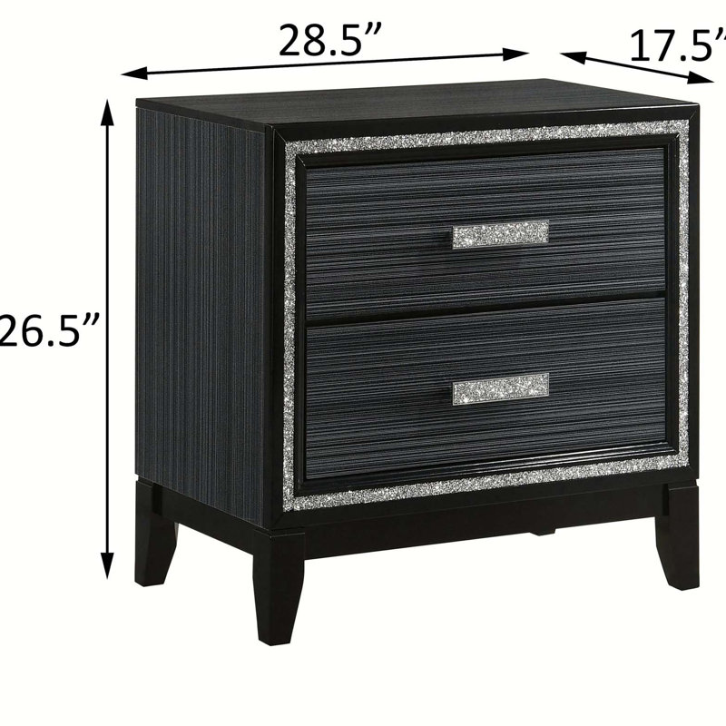 Weathered Black 2-drawer Nightstand, Black