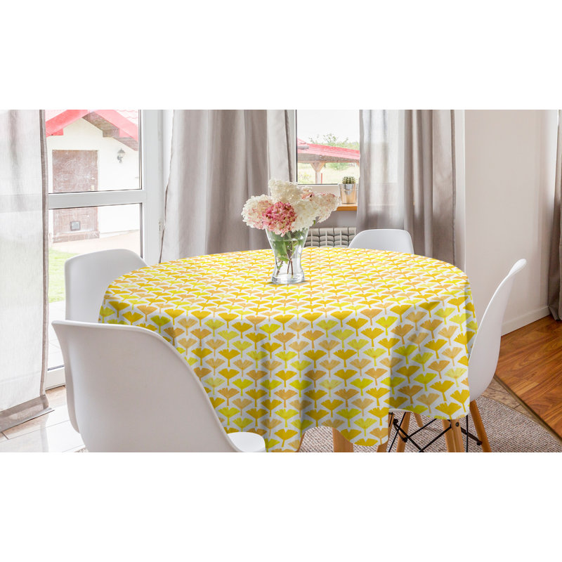 Ambesonne Yellow And White Round Tablecloth, Monochrome Interpretation Of Ginkgo Nut Leaves, Circle Table Cloth Cover For Dining Room Kitchen Decoration, 60", Dark Yellow Pastel Yellow