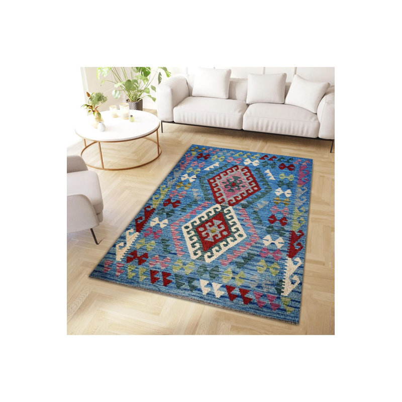 Tapis décoratif à motif géométrique à motif géométrique bleu lavable à la machine, Tapis de couloir 3 pi 3 po x 6 pi 7 po