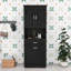 Armoire de salle de bain haute avec panier à linge inclinable et armoire de rangement-1063395266
