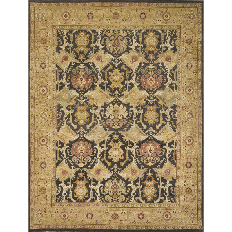 Wool Oriental Area Rug in Brown/Black/Red, Rectangle 4' x 6'
