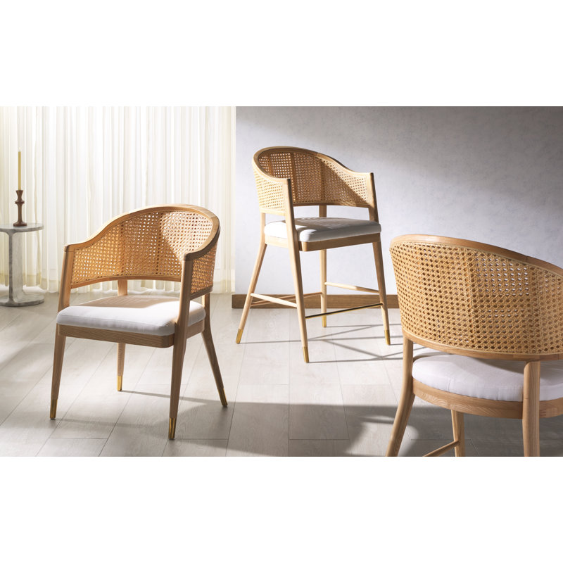 Godfrey Cane Back Arm Chair, Natural/Gold