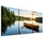 Toile en bois et avirons sur un coucher de soleil sur le lac doré, ensemble de 3 toiles-133566303