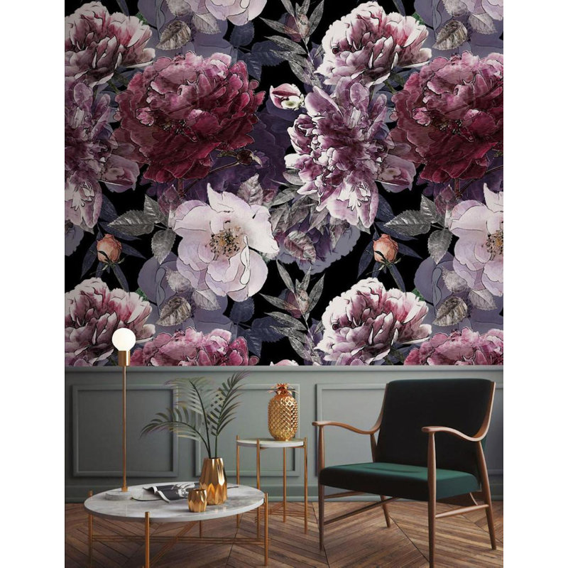 Papier peint amovible floral Draughn, l 150 po x L 98 po