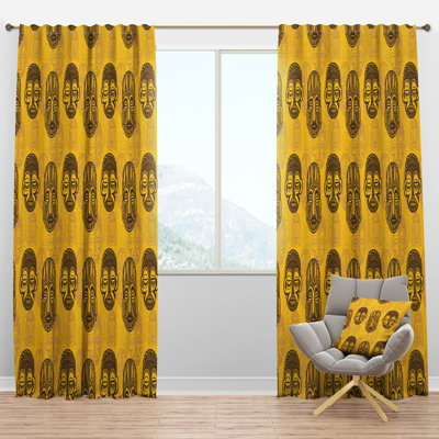 Panneau de rideau simple semi-diaphane avec passe-tringle Tropical Tribal