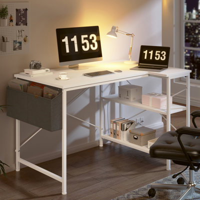 L-shaped Computer Desk With Power Outlet, Gaming Desk With Storage And Shelves
