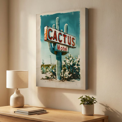 Cactus, plaque de cactus: grande structure en forme de cactus, art mural rétro sur toile de style néon. Peinture moderne, galerie profonde de 1 po, 24 po x 36 po