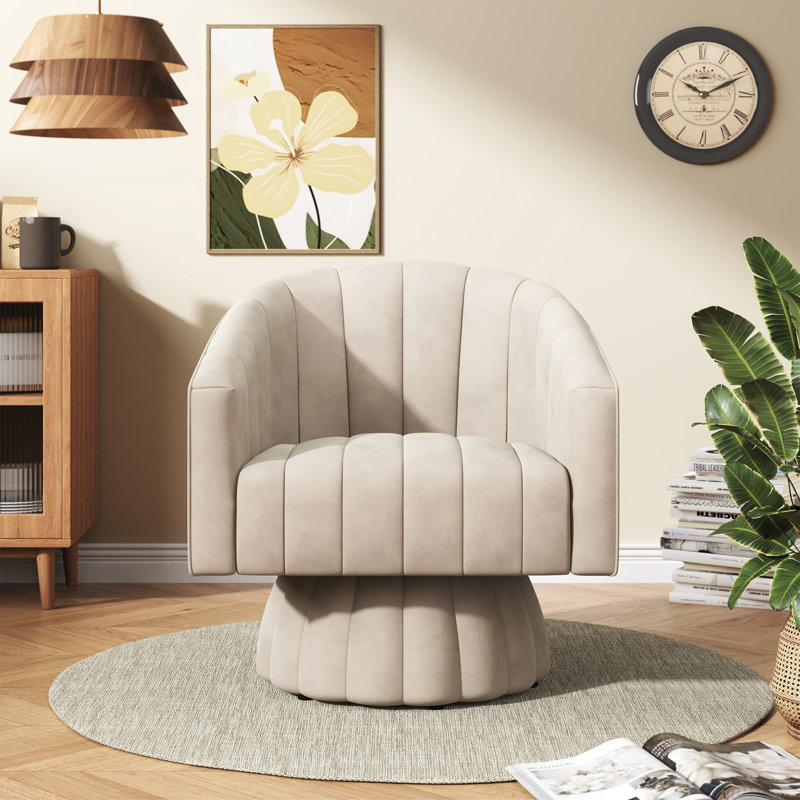 Fauteuil pivotant rembourré surdimensionné, Polyester beige