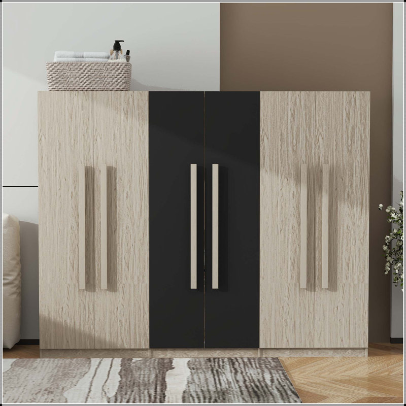 Armoire 6 portes en bois avec tiroirs et plusieurs rails de suspension