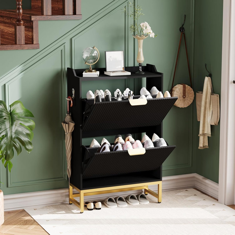 Range-chaussures à 2 tiroirs Homhougo, Noir
