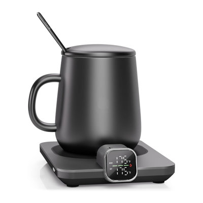 DIDADI Accurate Temperature Control Smart Heated Mug for Desk, Coffee Mug Warmer & Mug Set, Electric Coffee Warmer with Auto Shut Off & Real-Time Temp Display, Gifts for Men Women, 15oz Ceramic Mug, Dark Grey