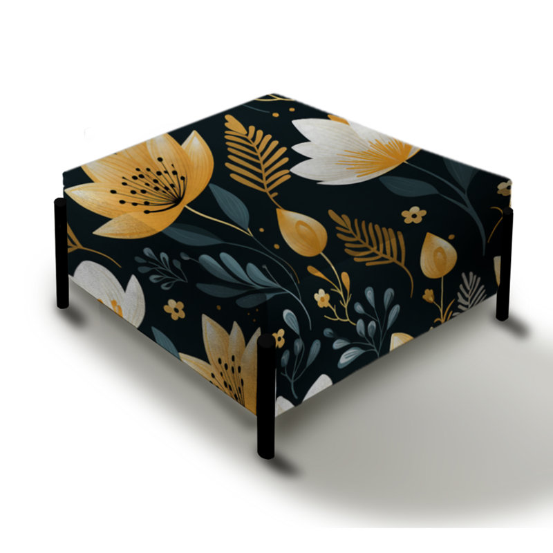 Motif floral noir et jaune Meadow - Grand repose-pieds carré floral