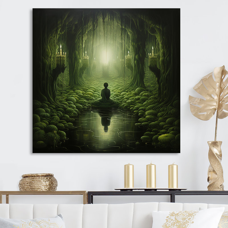 «Green Inner Sanctuary Meditation I», reproduction d'art sur toile, Cadre photo noir, H 36 po x l 36 po