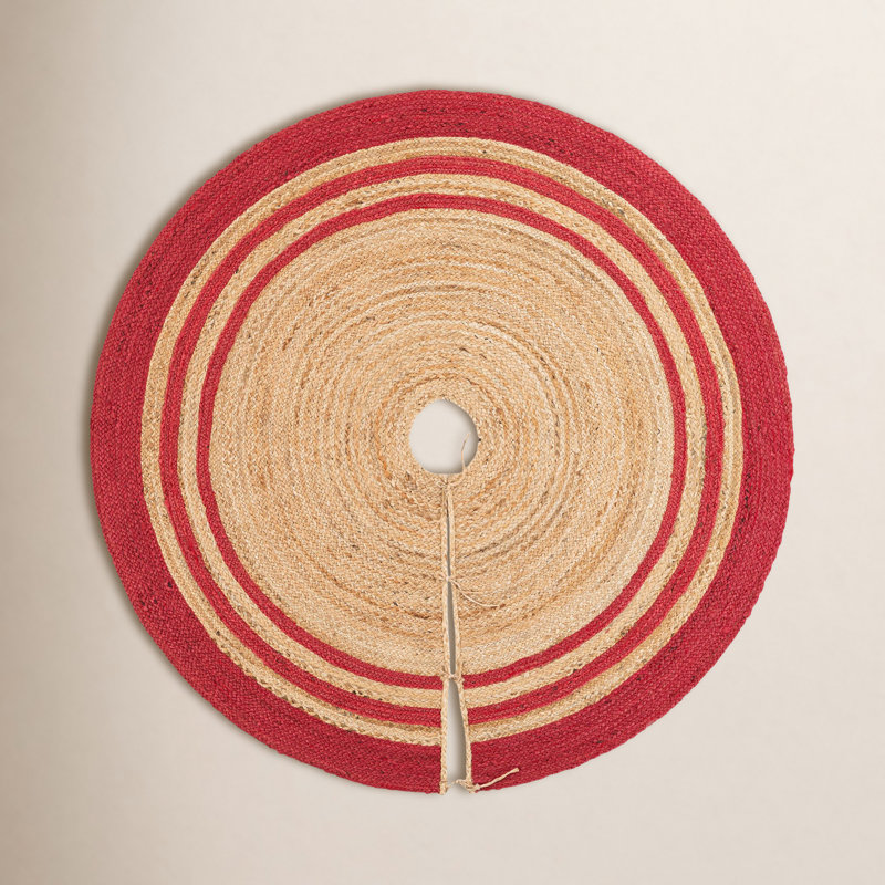 Jupe d'arbre de Noël à tisser Unique, Rond 5 pi 1 po, Beige / Rouge