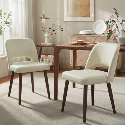 Upholstered Faux Leather Modern Dining Side Chairs with Solid Wood Legs for Dining Room Set of 2