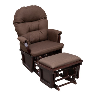 Nursery Glider Rocking Chair With Ottoman, Thick Padded Cushion Seating And Wood Base, Brown