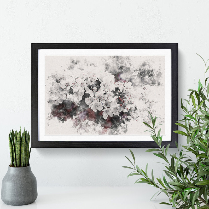 Winters Bloom Flowers Watercolour - Framed Print, Black, 45cm H x 63cm W x 2cm D