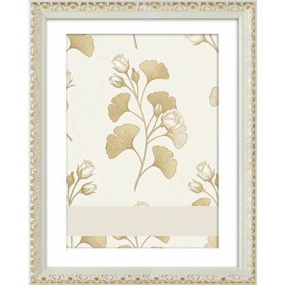 Ornate White Gold Picture Frame with Mat for Wall