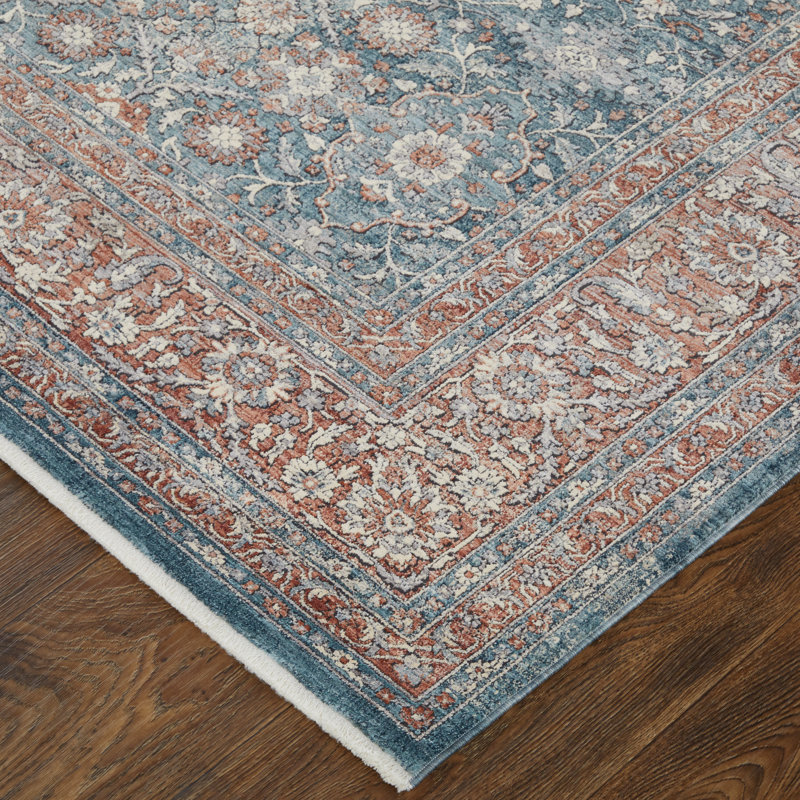 Tapis bleu / rouille Remika Classic 4 po x 5 po - 3 po, Tapis de couloir 2 pi 8 po x 8 pi