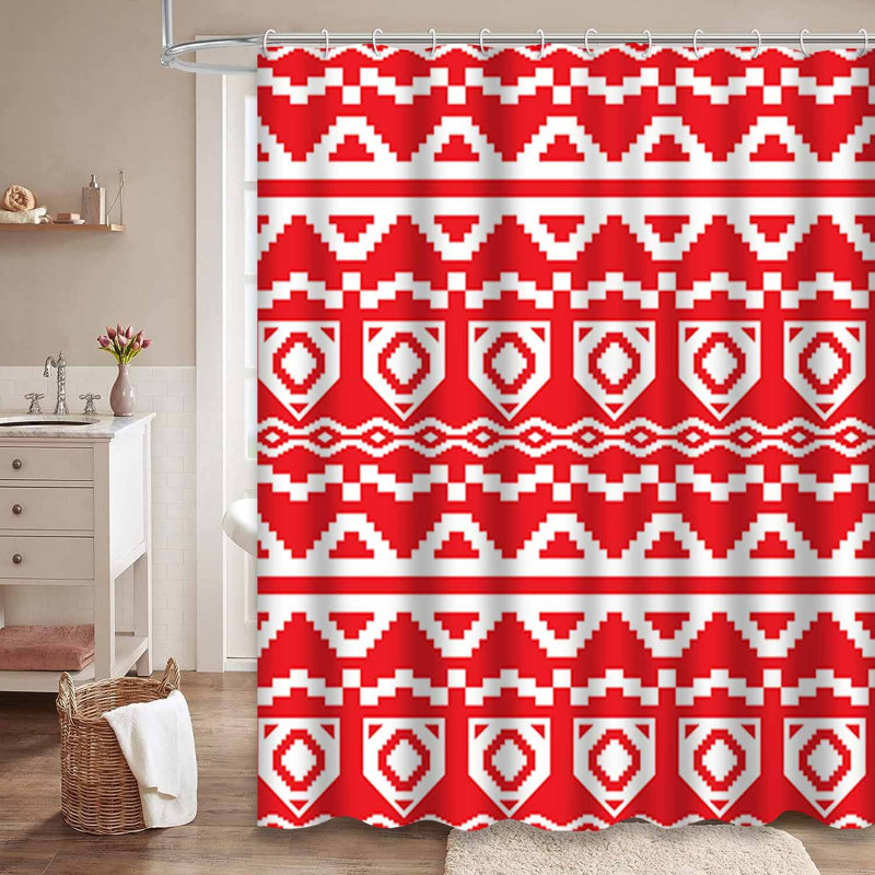 Rideau de douche géométrique avec 12 crochets, L 72 po x l 84 po