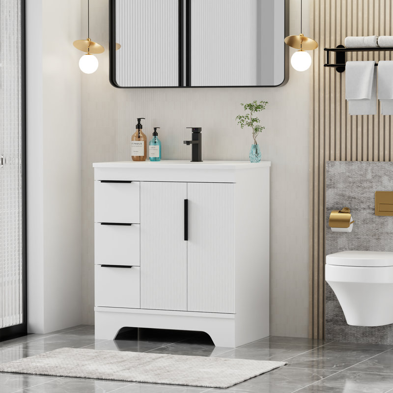 Ensemble de meuble-lavabo moderne simple 30 "avec comptoir en résine Skeen, robinet, assemblage requis Skeen, 30", Blanc