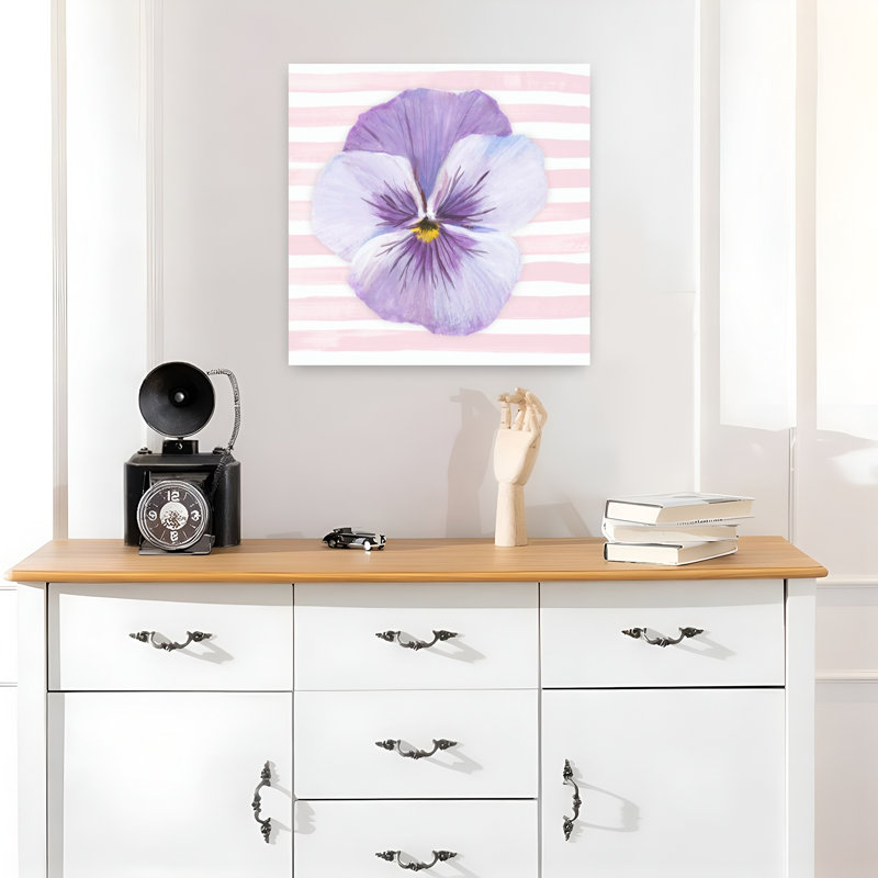 Pansy On Striped Canvas III by Hannah Dawson - Wrapped Canvas Print, 45.72 cm H x 45.72 cm W