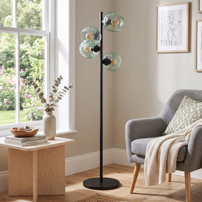 Lampe sur pied Valo à 4 lumières avec globe en verre noir