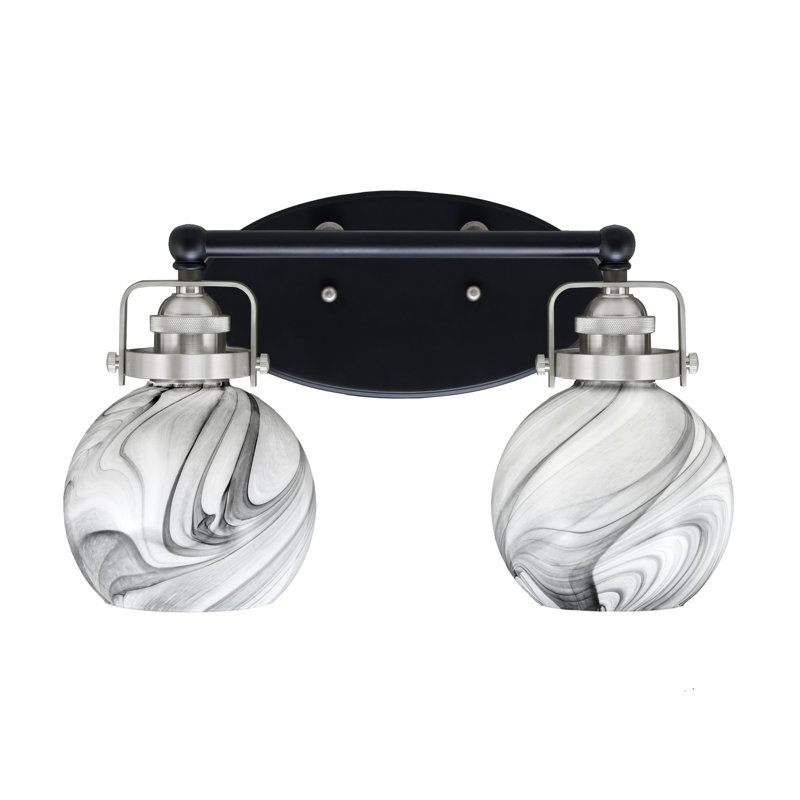 Barre d'éclairage de salle de bain 2 lumières avec verre tourbillon onyx 5,75 po Easton, Blanc / nickel brossé