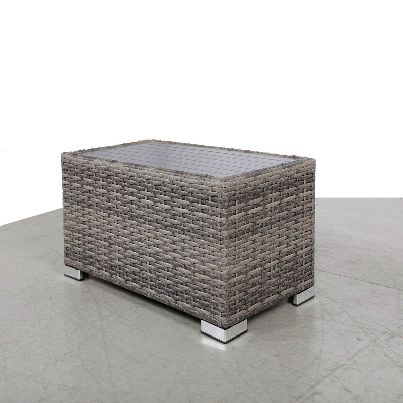 Mixed Grey Slatted Side Table With Aluminum Top – Fully Assembled