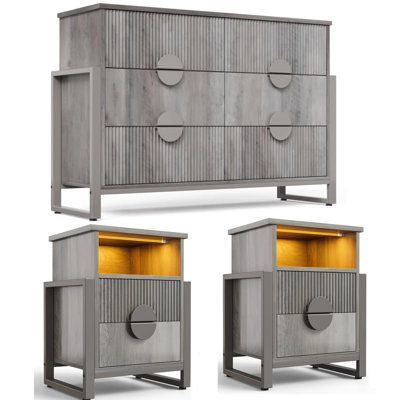 Wrought Studio™ 3-piece Bedroom Set - 6-drawer Fluted Dresser And Two 2-drawer Fluted Nightstands by Wrought Studio