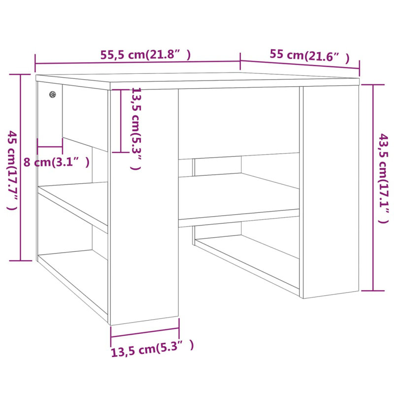Ebern Designs Coffee Table High Gloss White 21.9"X21.7"X17.7" Engineered Wood, White