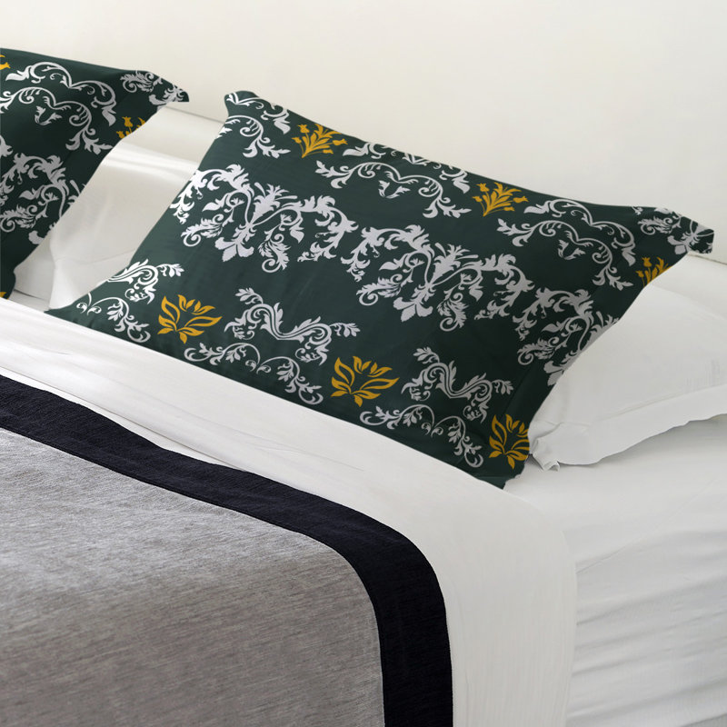 Football Baroque Pattern Pillow Sham, Polyester, Standard, Green/White/Gold