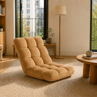Chaise de plancher réglable avec 14 positions d'inclinaison, revêtement en velours corail moelleux et conception pliable pour économiser de l'espace