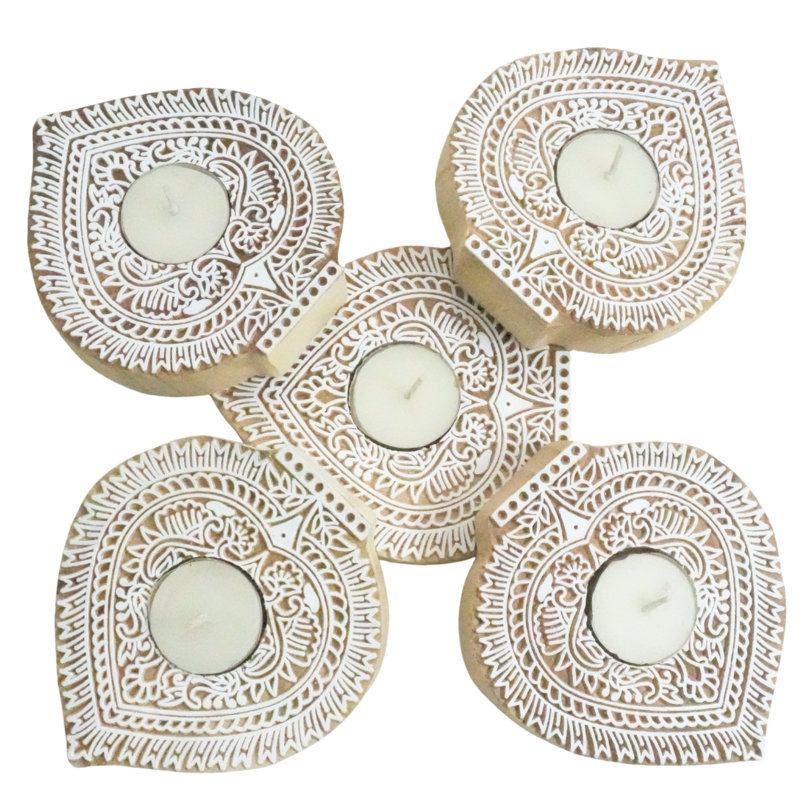  Natural Wood Candle Stand Handcrafted 5x4.2 Holder with Smooth Stain Polish-(Pack Of-10), 10