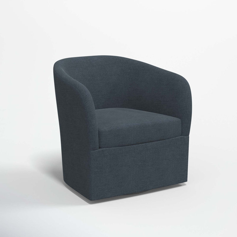 Lesia Upholstered Swivel Barrel Chair, Classic Navy Linen