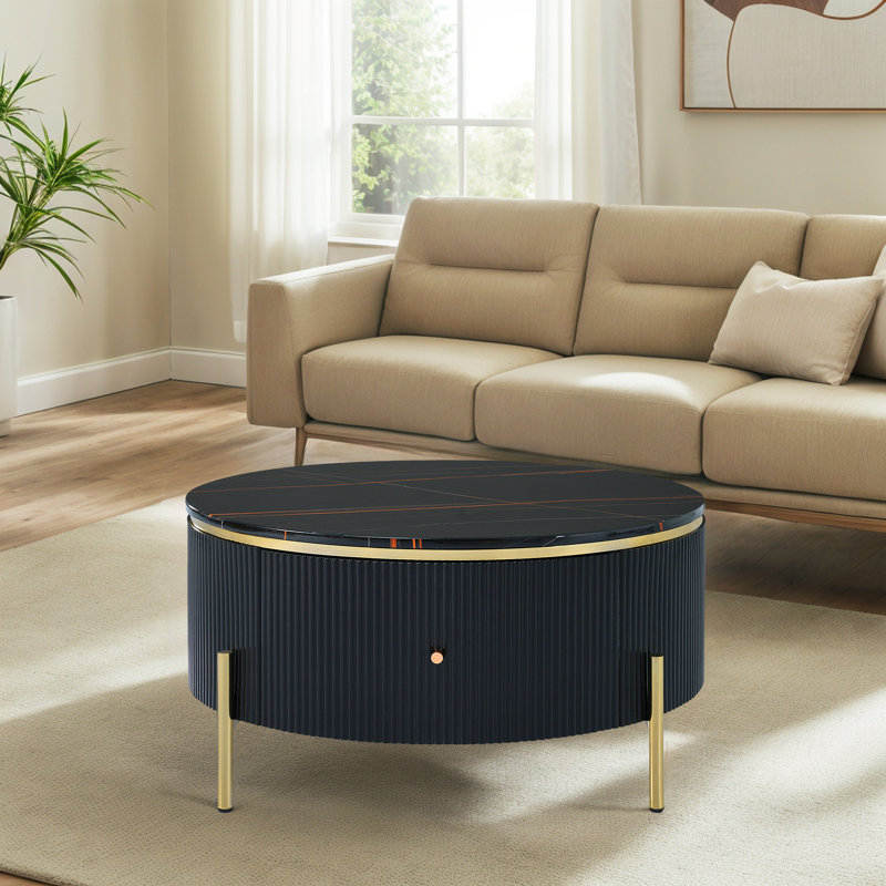 Round Coffee Table With 2 Drawers, Black