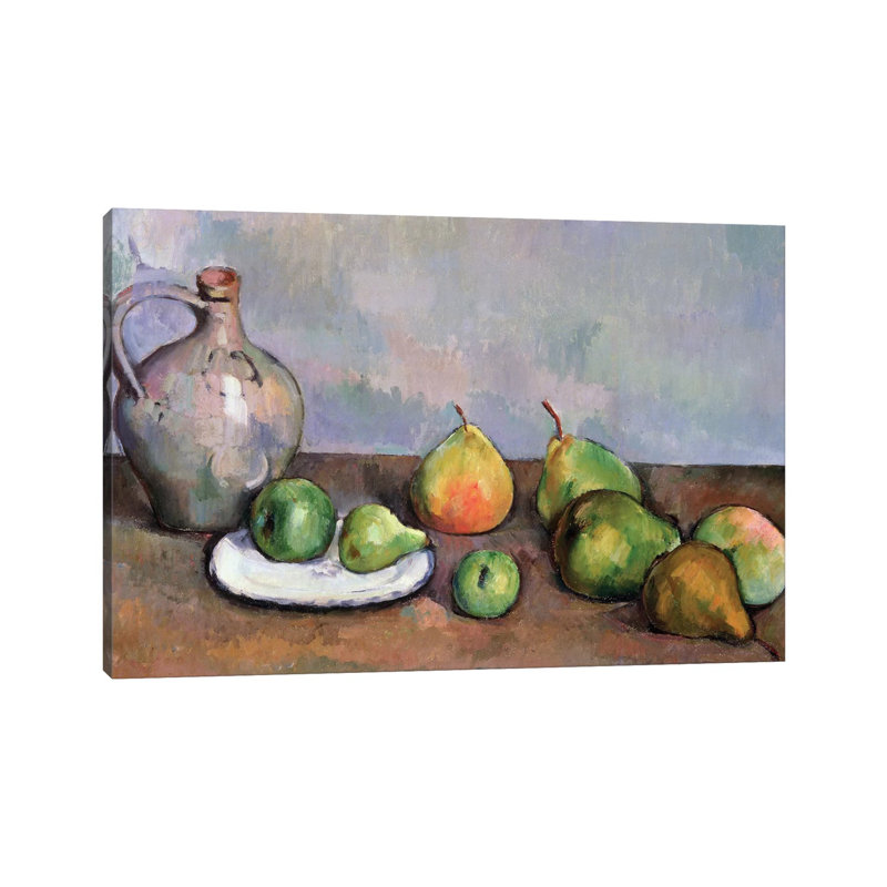 Still Life With Pitcher And Fruit, 1885-87 by Paul Cezanne - Wrapped Canvas Painting, 20.32 cm H x 30.48 cm W