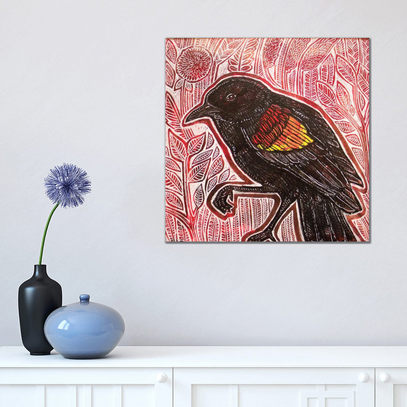 Visiting Blackbird 1 Piece Painting on Canvas, 45.72cm H x 45.72cm W x 1.91cm D, Wrapped Canvas