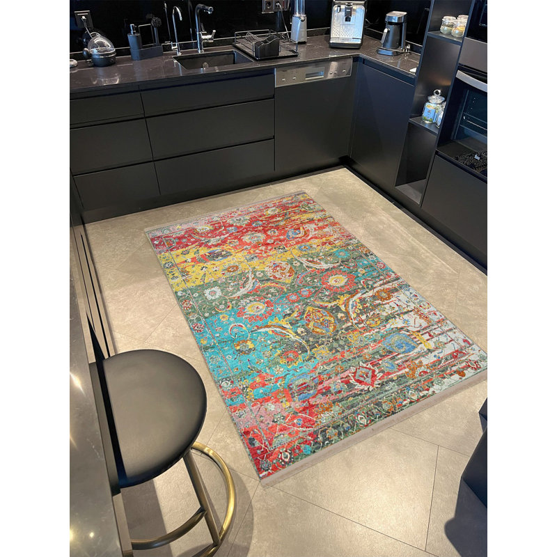 Barcelona Collection Multi-Colored Vintage Look Traditional Patterned Decorative Rug, Rectangle 3'9.81" x 4'11.06"