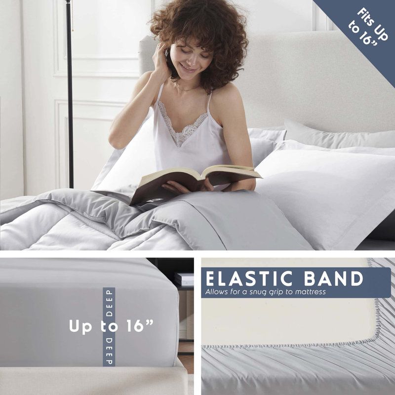 Bed-in-A-Bag Reversible Comforter Set with Bed Sheets & Down Alternative Pillows, White, Full Comforter + 8 Additional Pieces