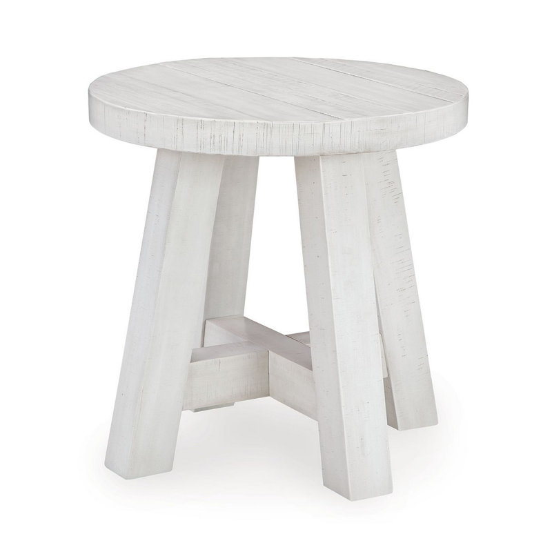 Off-White Round Pine Wood End Table
