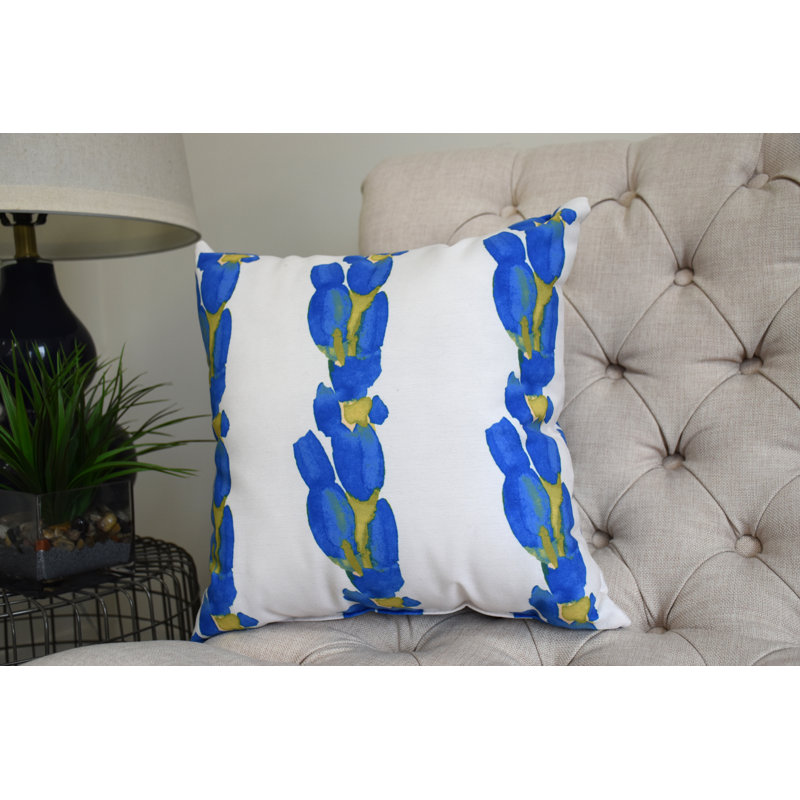 Sunset Tulip Floral Reversible Throw Pillow, Blue, 16" x 16", Outdoor