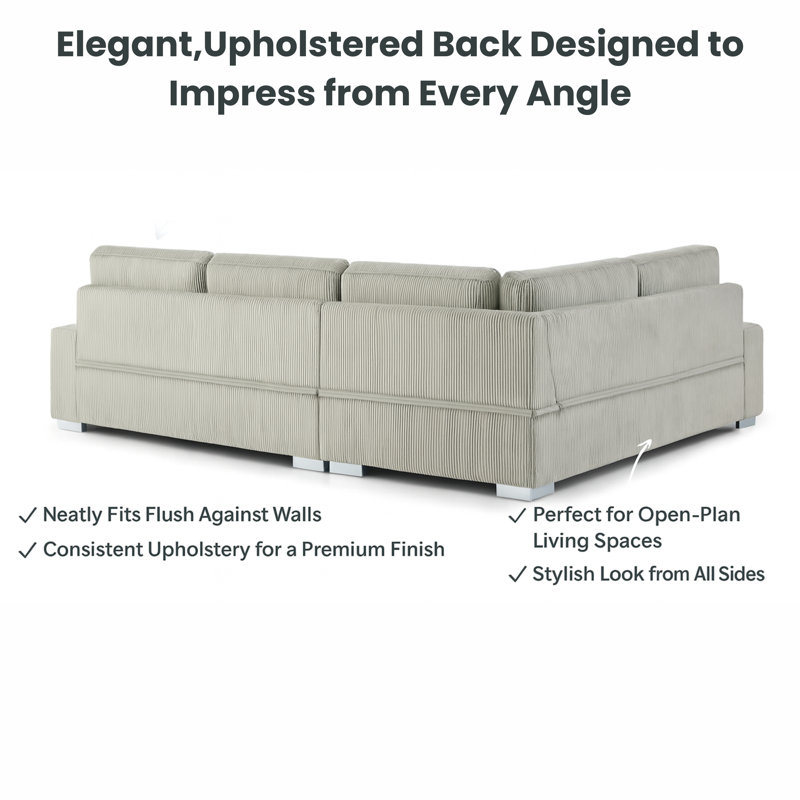 Ascot Left - Hand Corner Sofa 4 Seater Sofa With Chaise , Mink Corduroy