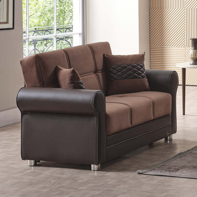 Primenest Ithara Collection Upholstered Convertible Loveseat With Storage, Brown