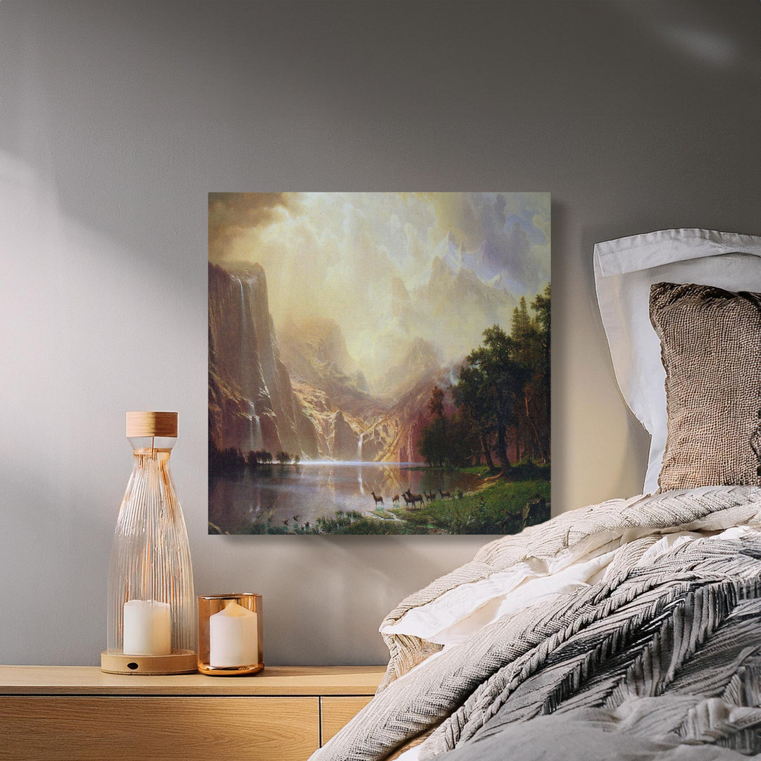 Dramatic Mountain Lake Deer Canvas Print