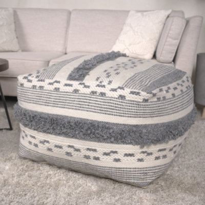 Grand pouf en faux fil, gris ivoire