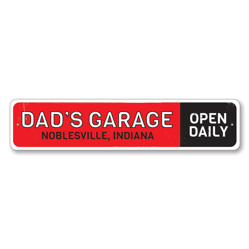 Enseigne quotidienne en aluminium «Dads Garage Open», H 6 po x l 24 po x P 0,06 po