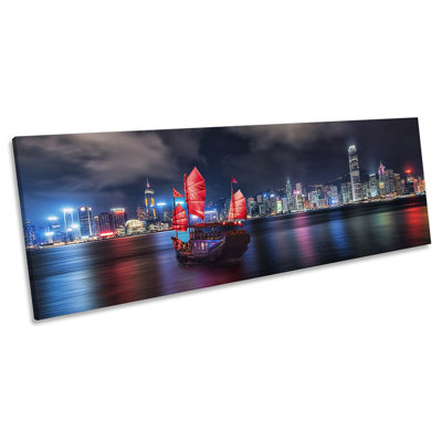 Victoria Harbor Hong Kong Boat Panoramic - Wrapped Canvas Print