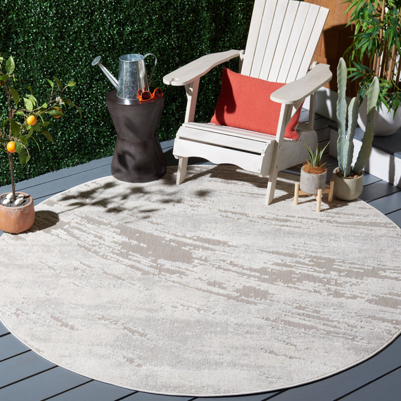 Tarji Performance Abstract Indoor/Outdoor Area Rug, Round 6'7"