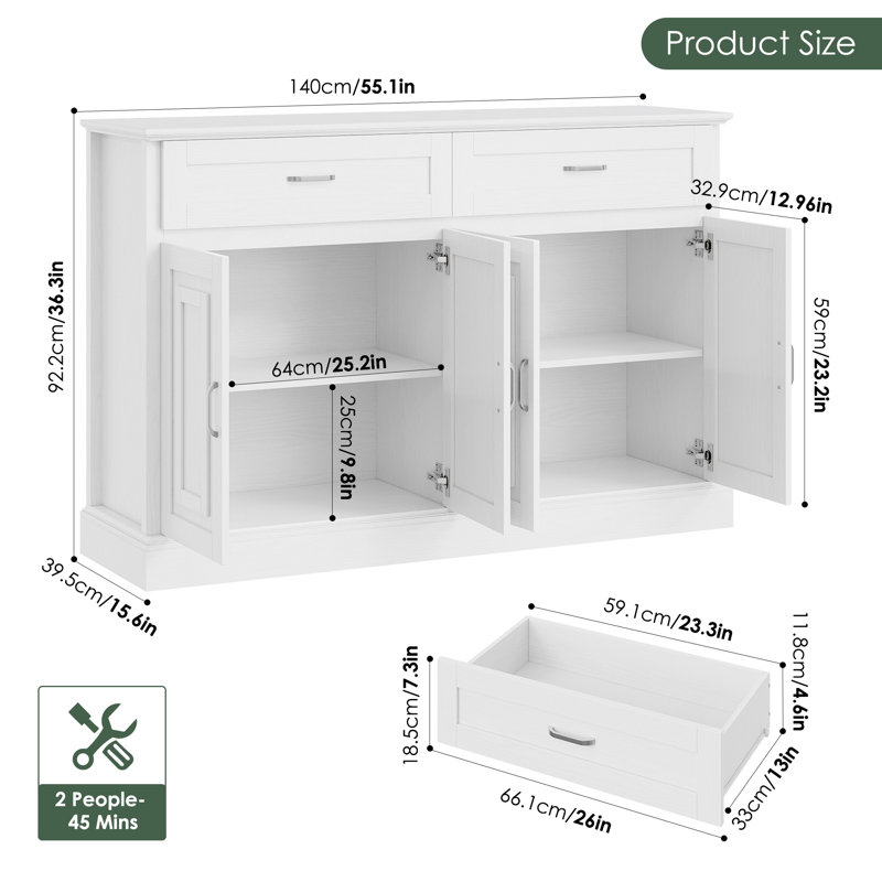 Buffet 55,1 po Gaume, Blanc